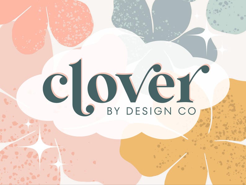 May include: The Clover By Design Co. logo is displayed against a backdrop of abstract floral shapes in pastel colors. The word "clover" is in a dark teal script, with "BY DESIGN CO" below it.