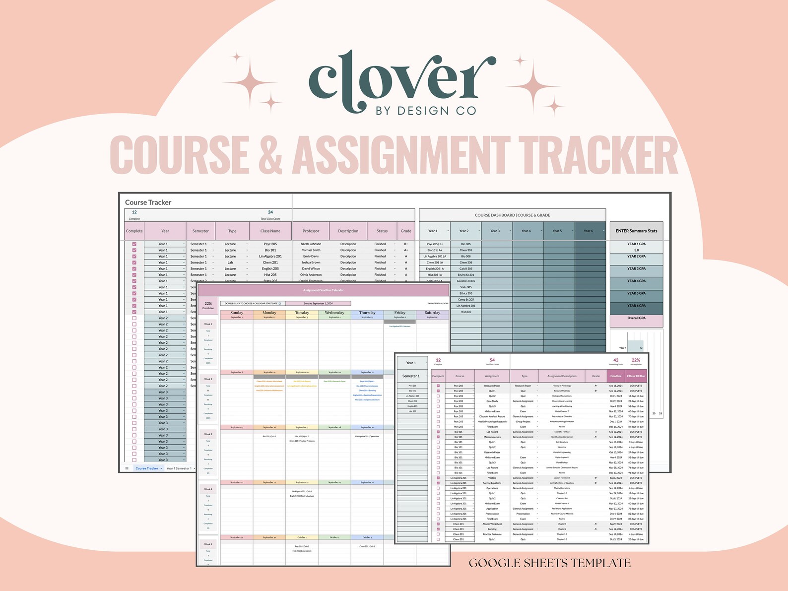 Student Course & Assignment Tracker: University Planner (google Sheets ...