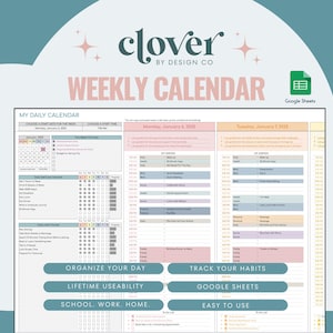 Wekelijkse digitale planner Spreadsheet Kalender voor Google Spreadsheets, takenlijst, dagelijks schema, gewoontetracker, takentracker, takenlijstplanner