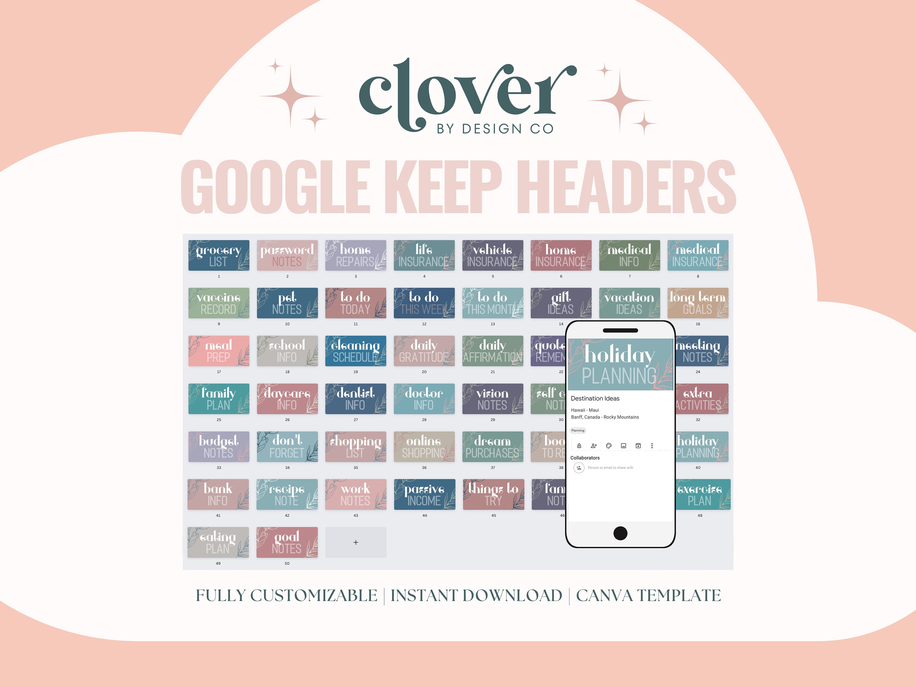 Jeden Tag Google Keep Header-Vorlagen für Zuhause, vollständig anpassbare Canva-Vorlage, Einkaufsliste, Aufgaben-Tracker, Erinnerungen setzen, Planer, To Do