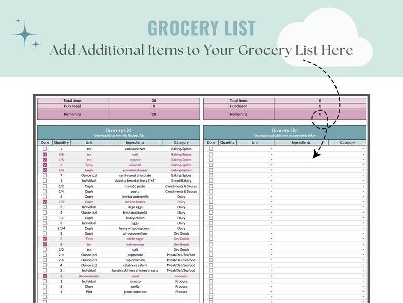 Recipe Organizer Google Sheets: Meal Planner With Grocery List, Smart ...