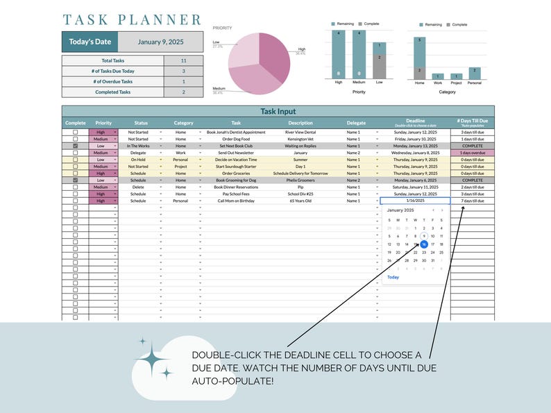Graph For Tasks Task Tracker Google Sheets: Productivity Planner, Life, Work, School ...