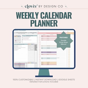 Weekly Digital Planner (double  drop-down menus): Google Sheets Calendar, Habit & Task Tracker (Digital Download)