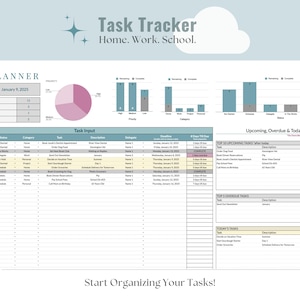 Task Tracker Google Sheets: Productivity Planner, Life, Work, School ...