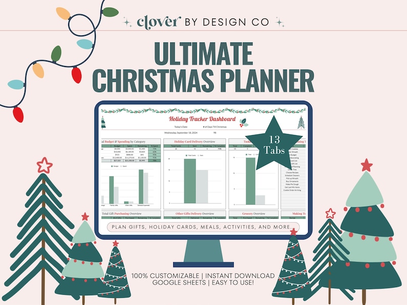 Christmas Planner Google Sheets: Holiday Budget, Gifts, Recipe Organizer, and more... 13 Tabs image 1
