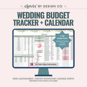 Wedding Budget Planner: Google Sheets Expense Tracker with Calendar (Digital Download, Editable) image 1