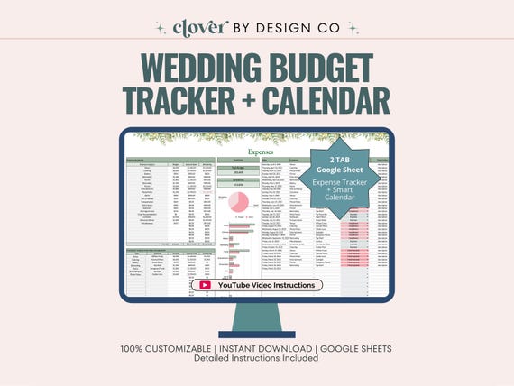 Wedding Budget Planner: Google Sheets Expense Tracker with Calendar (Digital Download, Editable)