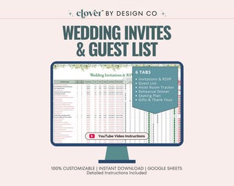 Wedding Guest List Tracker: Invitations, RSVP, Seating, Gifts, Thank You Cards (Google Sheets)