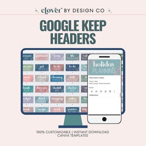 Google Keep Headers: 50 Canva Template Designs, Note Taking, Planner (Digital Download, Editable)