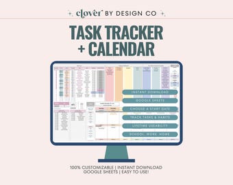 Google Sheets Task Tracker: Monthly Calendar & Habit Planner (Digital Download)