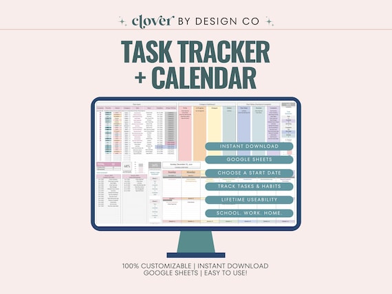 Google Sheets Task Tracker: Monthly Calendar & Habit Planner (Digital Download)