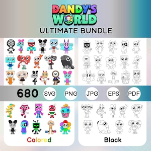 680 Dandy&#39;s World SVG Bundle Characters Gamer Birthday Party SVG Kids Gaming Clipart Dandys World Characters Digital Download