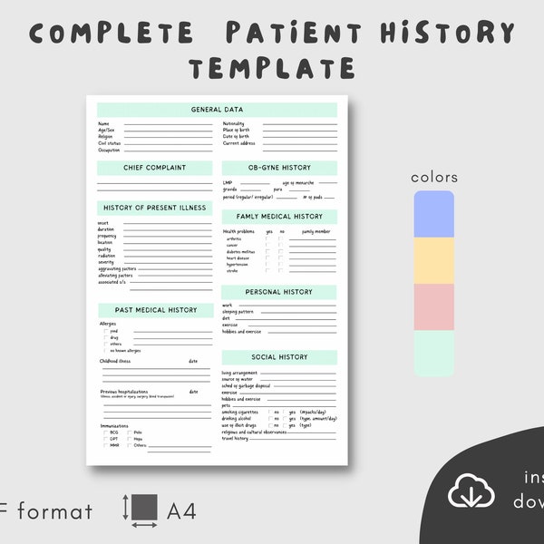 Complete Patient History Template | PDF | Digital Download