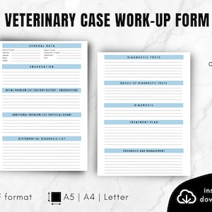 Veterinary Case Work-up Form for Vet Students, Vet Nurses, Vet Techs & Veterinarians