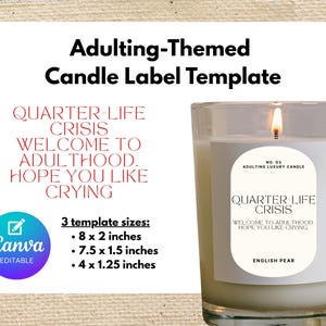 Adulting Printable Candle Labels | Funny Editable Canva Template | Modern Custom Candle Label Design | Personalized Candle Labels