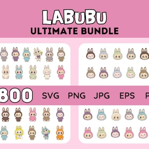Labubu Ultimate SVG-clipartbundel | Sublimatieontwerpen schattig konijntje Labubu | Labubu voor stickers, ambachten, afdrukbaar, Labubu png Svg