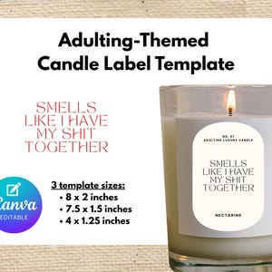 Adulting Printable Candle Labels | Funny Editable Canva Template | Modern Custom Candle Label Design | Personalized Candle Labels