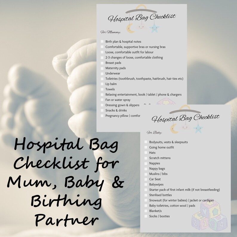 Simple Printable Hospital Bag Checklists for Mum Baby & Etsy UK