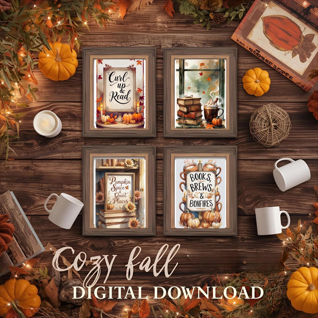 Fall Bookstore Signs Fall Bookstore Cafรฉ Wall Art | Cozy Autumn Mini Signs | Pumpkin Spice ...