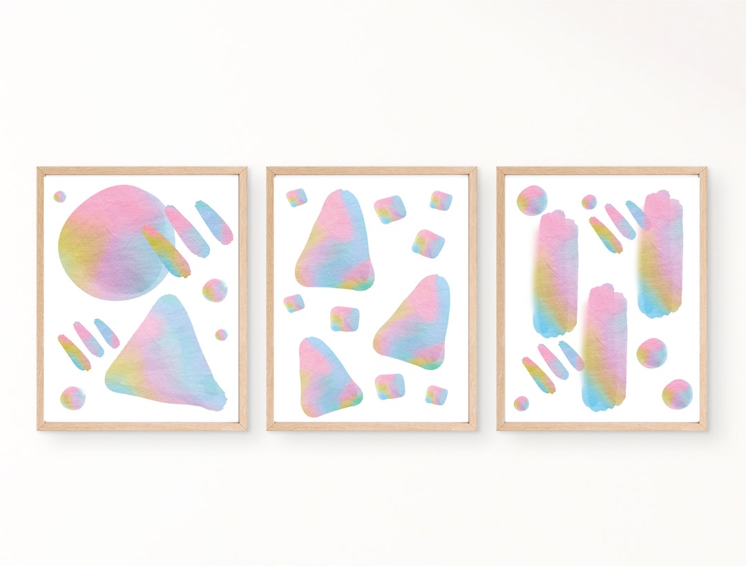 Set of 3 Printable Pastel Rainbow Watercolour Abstract Wall Art ...
