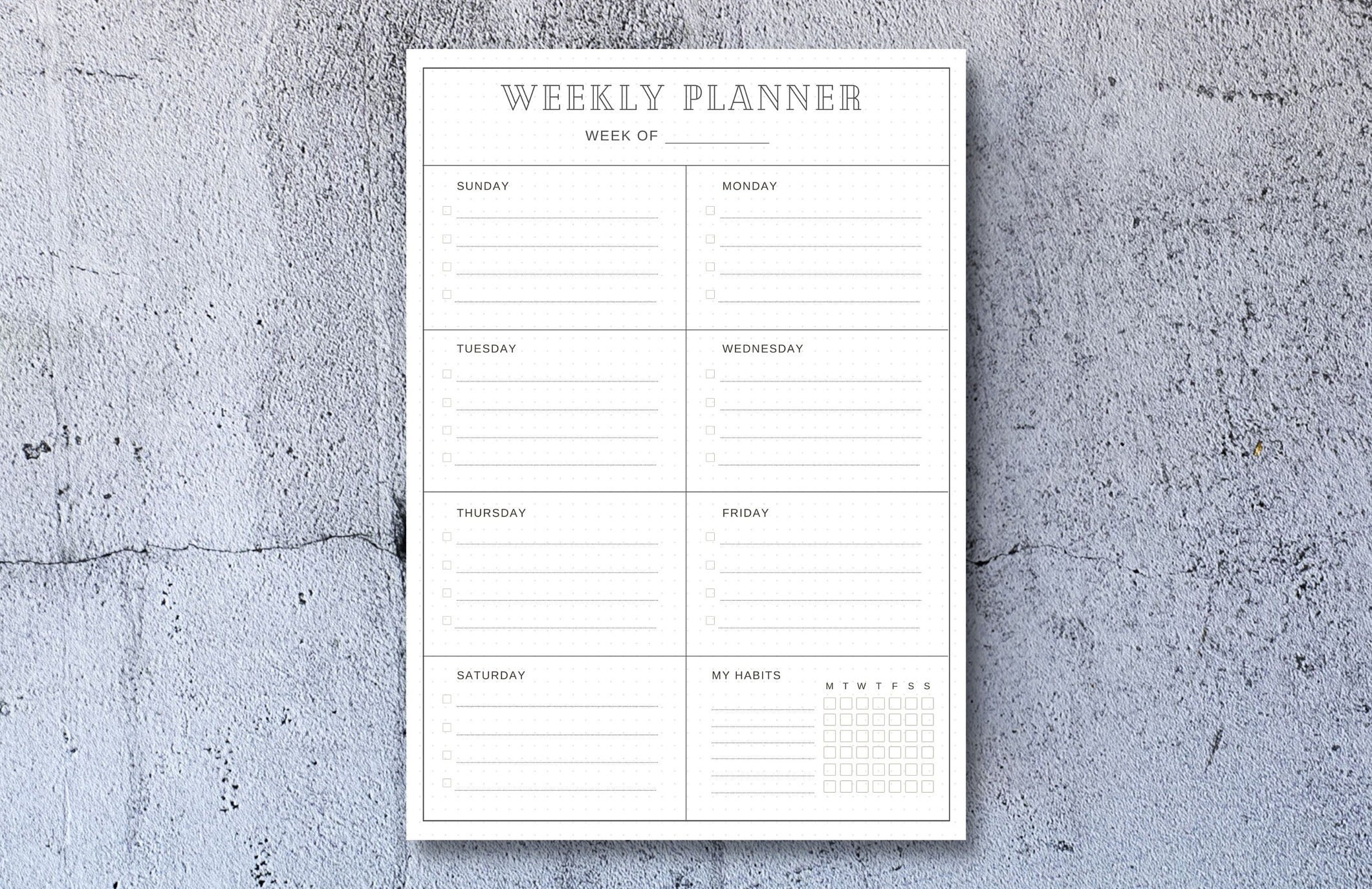 Printable Grey and White Weekly Schedule With Polka Dot Background ...