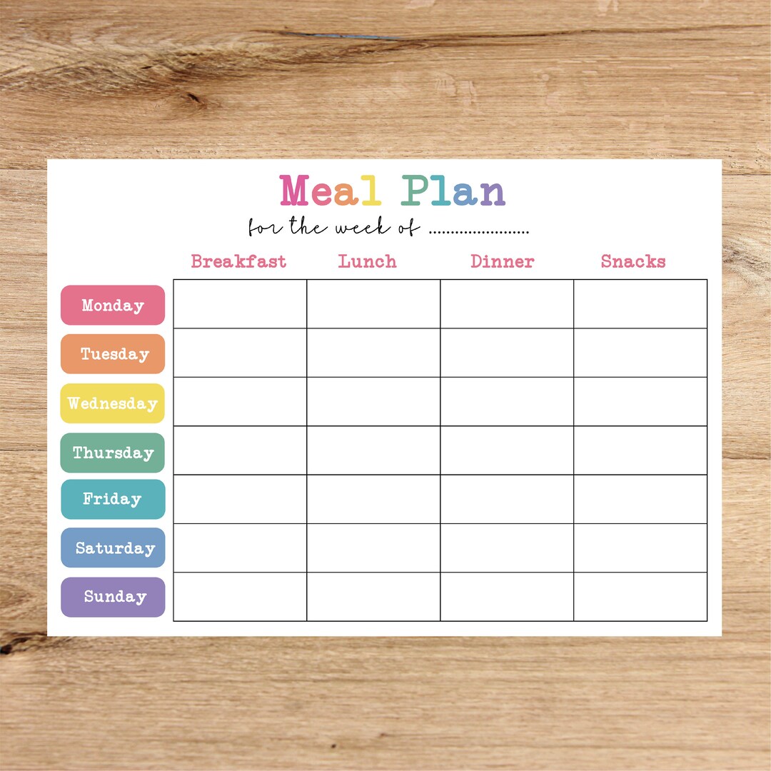 Printable Weekly Menu Planner Digital Download / Rainbow Menu Planner ...