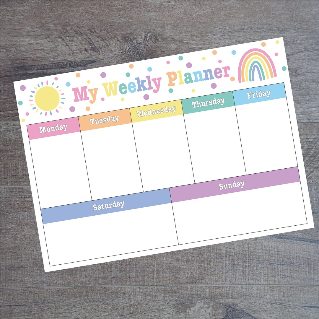 Printable Pastel Weekly Schedule for Kids - Digital Download / Rainbow ...