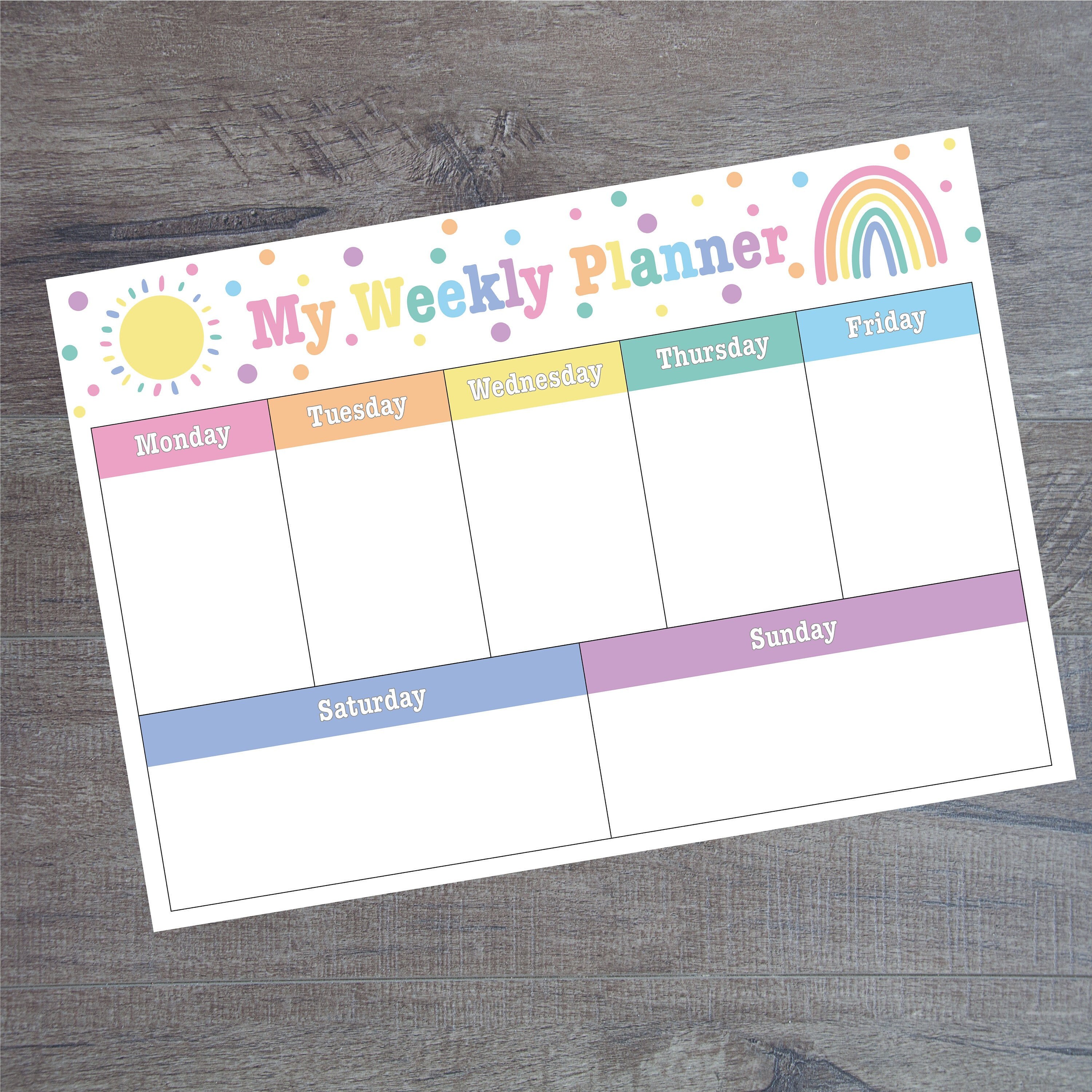 Printable Pastel Weekly Schedule for Kids - Digital Download / Rainbow ...