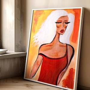 Abstract Woman Ethereal Goddess Art Print, Orange and White Wall Decor