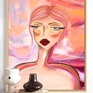 Abstract Woman Portrait Art Print: Pink & Purple Feminine Wall Decor