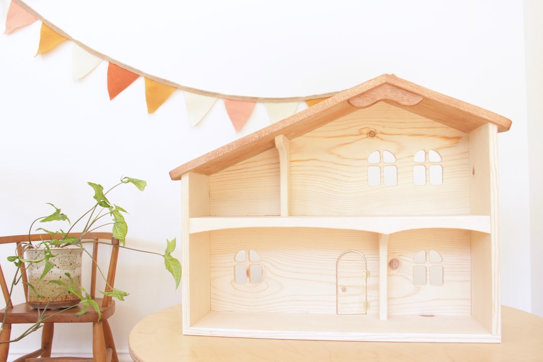 Wood Dollhouse 112 Scale Large Cottage, Two Tone Waldorf Wooden Dollhouse Montessori House Etsy