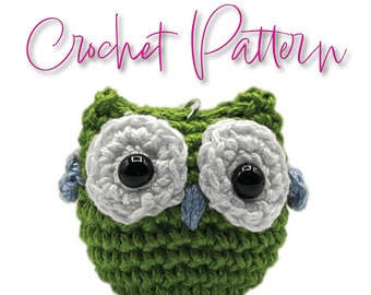 CROCHET PATTERN Owl keychain cute cotton green blue purple red orange yellow keychains backpacks teacher gift beginner easy pattern