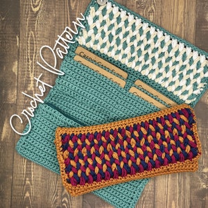Crochet Pattern - Zig Zag Wallet - Zipper pocket - Large Wallet - Puff Stitch - Clutch - Fold over Wallet - Green - Amber - Blue - Wristlet