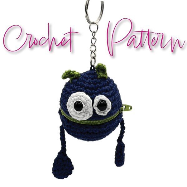 eos holder keychain easy crochet pattern monster stocking stuffer lip balm chapstick by Tuxedo Bird Creations beginner cute blue