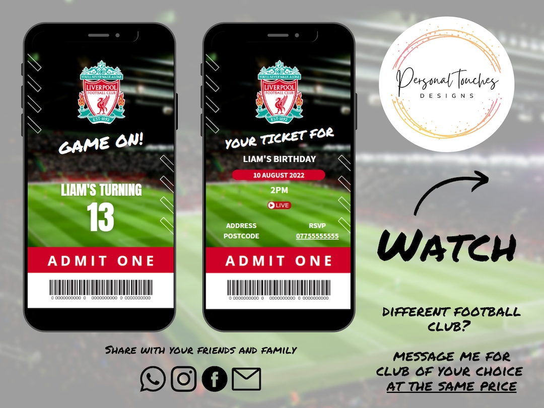 DIGITAL VIDEO INVITATION Liverpool United Football Birthday Invitation