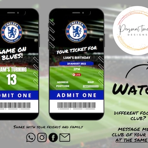 DIGITAL VIDEO INVITATION | Chelsea Football Birthday Invitation | Personalised | Phone Invite | Send Text & Whatsapp