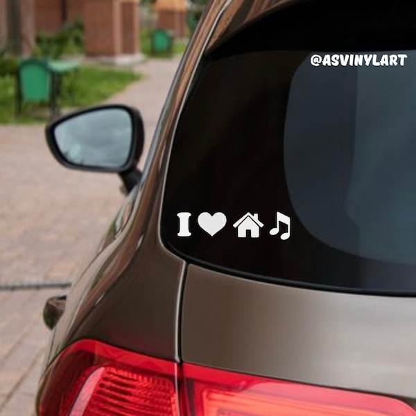 I Heart House Music Car Decalcomanía, Ordenador portátil, EDM, Pegatina de la casa