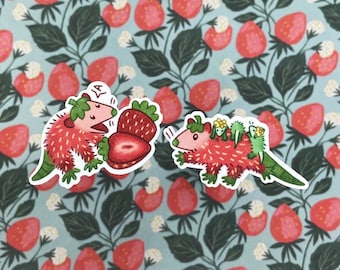 Strawberry Opossum Waterproof Vinyl Stickers, Cute Journal Laptop Decals