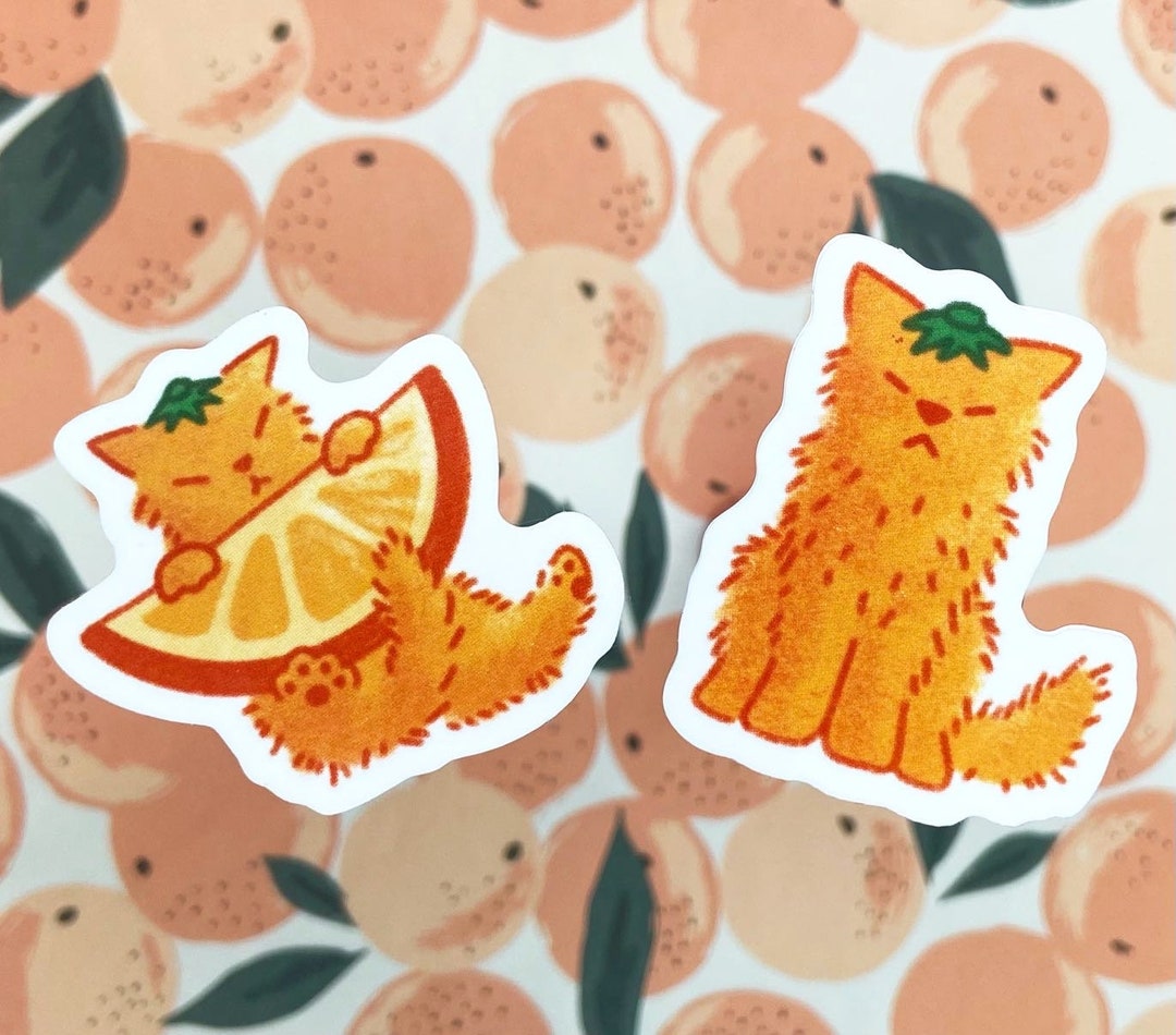Tangerine Cat Stickers, Orange Cat Stickers, Cat Stickers, Cute ...
