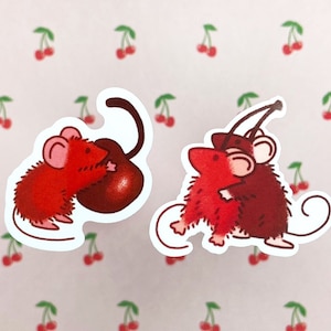 Cherry Mice Stickers, Mouse Stickers, Cherry Stickers, Cute Stickers, Stickers for water bottles, journaling, laptops, Vinyl Stickers