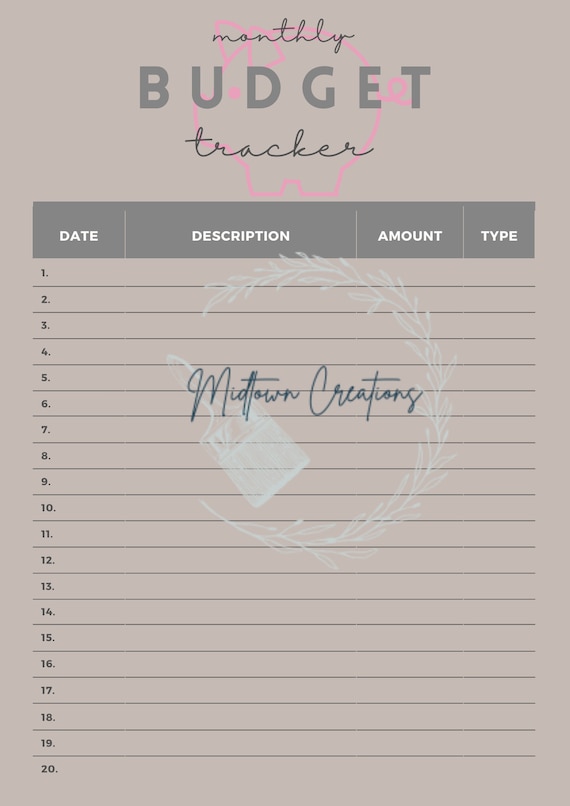 Simple Monthly Budget Tracker Printable - Etsy