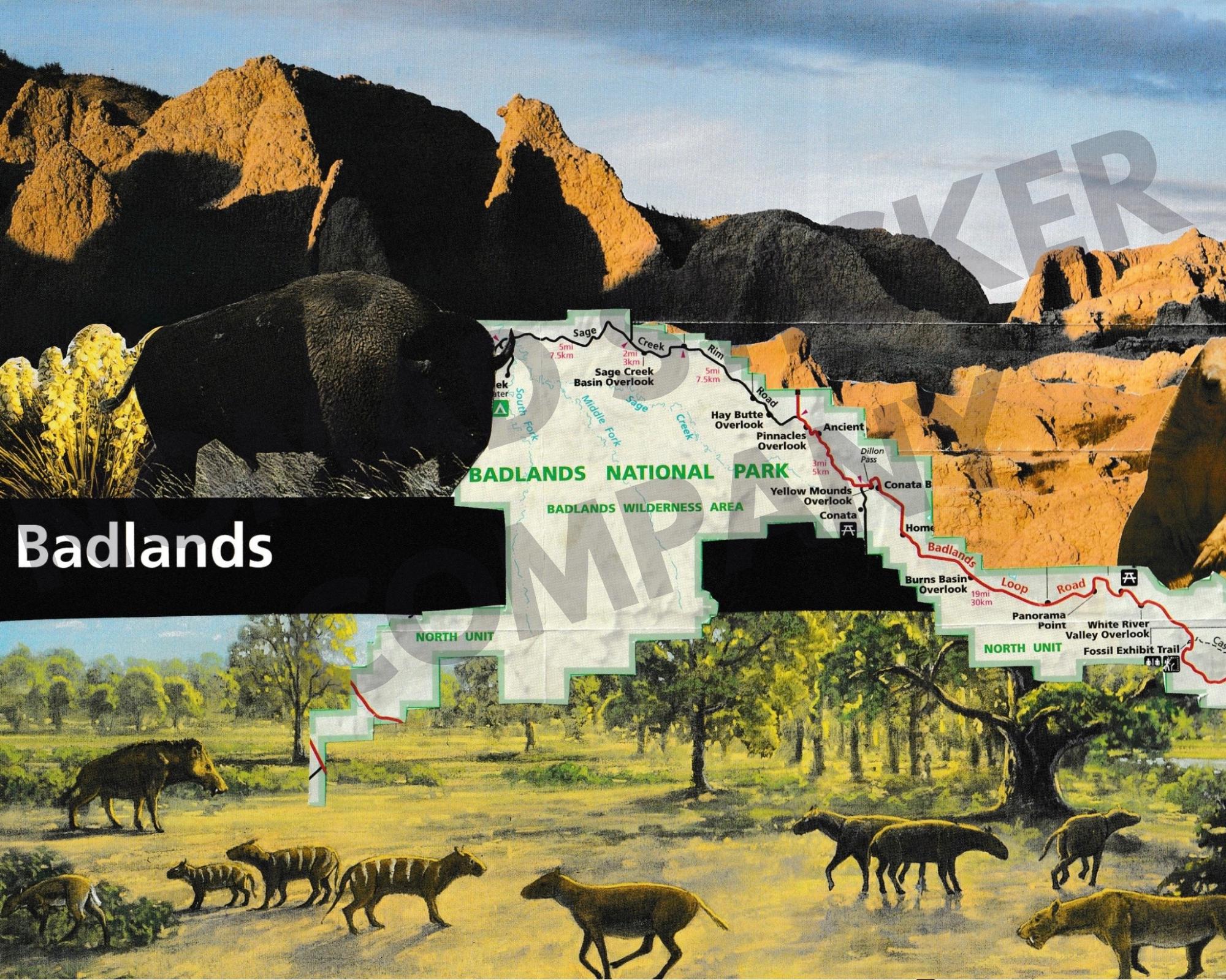 Badlands National Park Map Collage Print By Nomad ishhh 10x8 Digital 