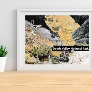 Collageprint met kaart van Death Valley National Park door Nomad.ishh | 10 x 8 digitale download | Muurkunst nationaal park | Cadeau voor outdoorliefhebber