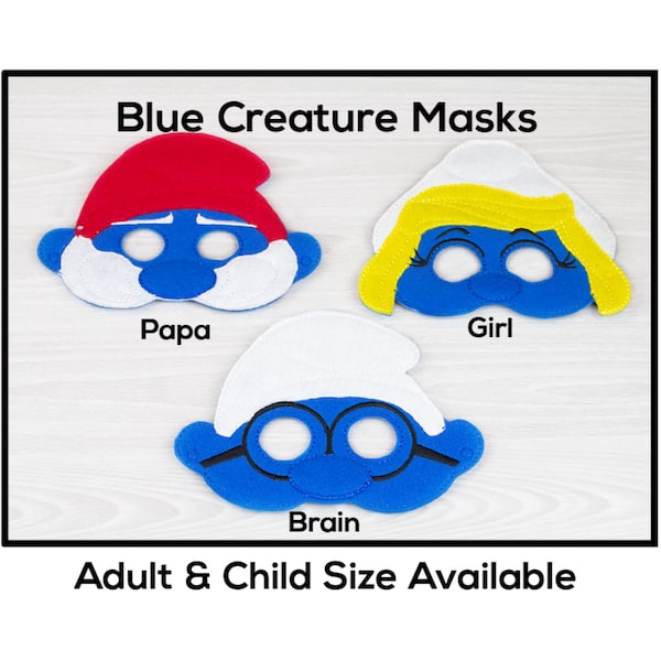 Blue Creature Masks-Adult or Child Size Felt Mask-Costume-Creative-Imaginary Play-Dress Up-Halloween-School Play-Storybook Girl-Papa-Brain