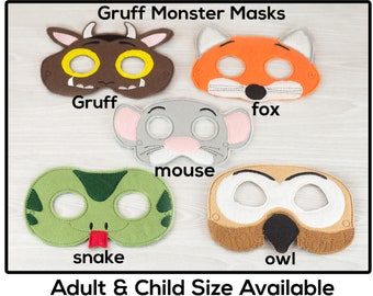 Gruff Monster Felt Mask-Adult or Child Size-Costume-Creative-Imaginary Play-Dress Up-Halloween-School Play-Storybook Animal-Snake-Fox-Mouse