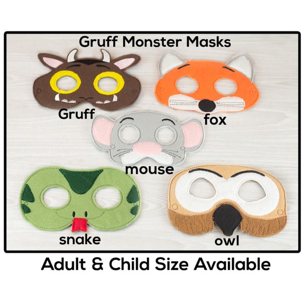 Gruff Monster Felt Mask-Adult or Child Size-Costume-Creative-Imaginary Play-Dress Up-Halloween-School Play-Storybook Animal-Snake-Fox-Mouse