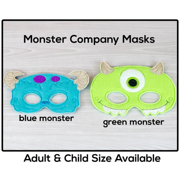 Monster Company Masks-Adult or Child Size Felt Mask-Costume-Creative-Imaginary Play-Dress Up-Halloween-School Play-blue or green monster