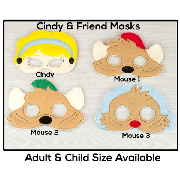 Cindy & Friends Felt Mask-Adult or Child Size Mask-Costume-Creative-Imaginary Play-Dress Up-Halloween-School Play-Princess-Mouse- Fairy Tale