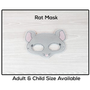 Rat Mask-Adult or Child Size Mask-Felt Mask-Costume-Creative-Imaginary Play-Dress Up-Halloween Mask-School Play-Rat-Rodent-Animal-Critter