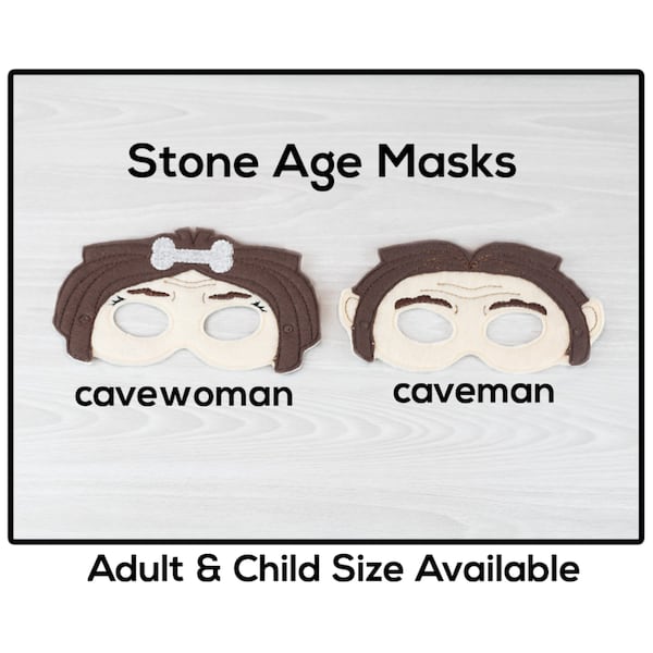 Stone Age Masks-Adult or Child Size Felt Mask-Costume-Creative-Imaginary Play-Dress Up-Halloween-Caveman-Cavewoman-Man-Woman-Prehistoric